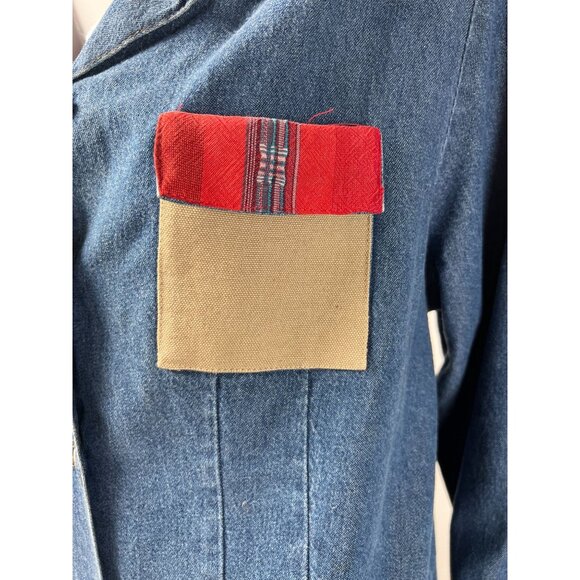 Vintage Denim Shirt With Red Plaid Collar & Pocket Button-Up Size M/L By Thoma 1 - Picture 4 of 16